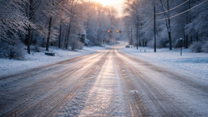 Icy roads during winter