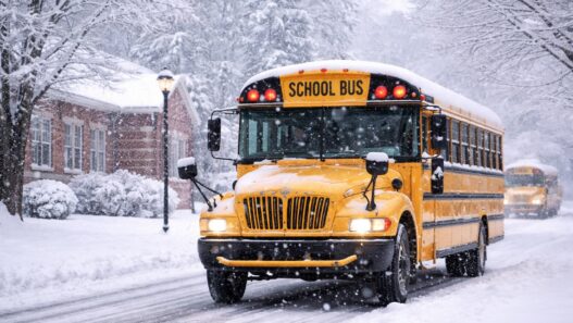 School bus in the snow