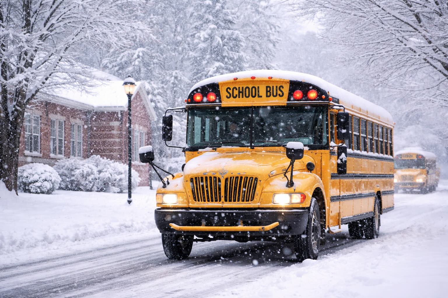 School bus in the snow
